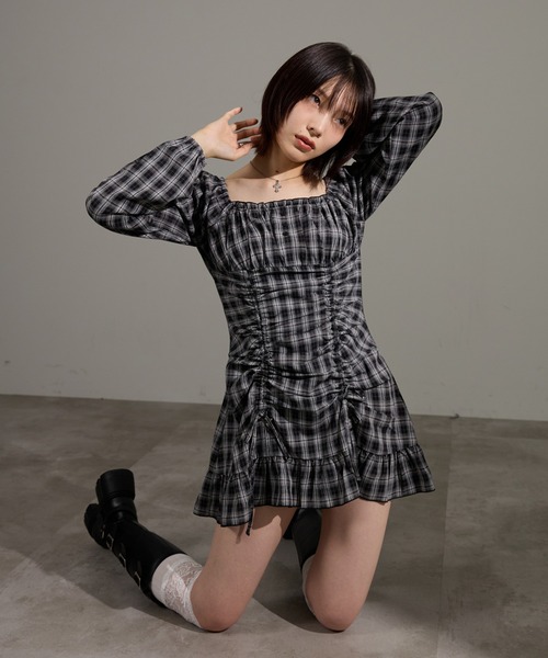 apres jour mignon(アプレジュールミニョン)の「ドロストワンピース(ワンピース・レディース・グレー系その他/ブラウン系その他/チャコールグレー/ブラック系その他/ボルドー・LARGE/フリー)」の7枚目の写真