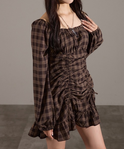 apres jour mignon(アプレジュールミニョン)の「ドロストワンピース(ワンピース・レディース・グレー系その他/ブラウン系その他/チャコールグレー/ブラック系その他/ボルドー・LARGE/フリー)」の15枚目の写真