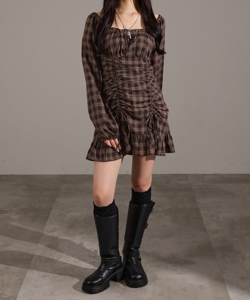 apres jour mignon(アプレジュールミニョン)の「ドロストワンピース(ワンピース・レディース・グレー系その他/ブラウン系その他/チャコールグレー/ブラック系その他/ボルドー・LARGE/フリー)」の17枚目の写真