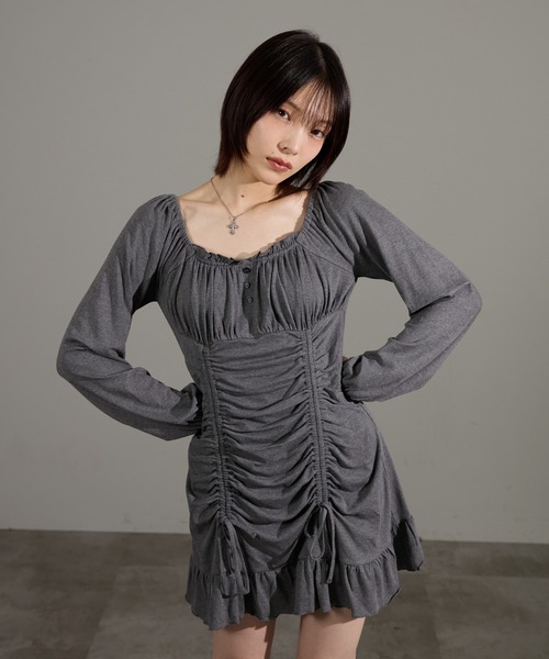 apres jour mignon(アプレジュールミニョン)の「ドロストワンピース(ワンピース・レディース・グレー系その他/ブラウン系その他/チャコールグレー/ブラック系その他/ボルドー・LARGE/フリー)」の8枚目の写真