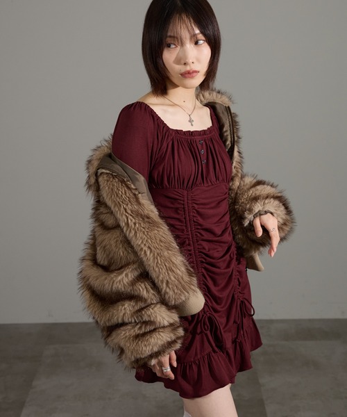 apres jour mignon(アプレジュールミニョン)の「ドロストワンピース(ワンピース・レディース・グレー系その他/ブラウン系その他/チャコールグレー/ブラック系その他/ボルドー・LARGE/フリー)」の22枚目の写真