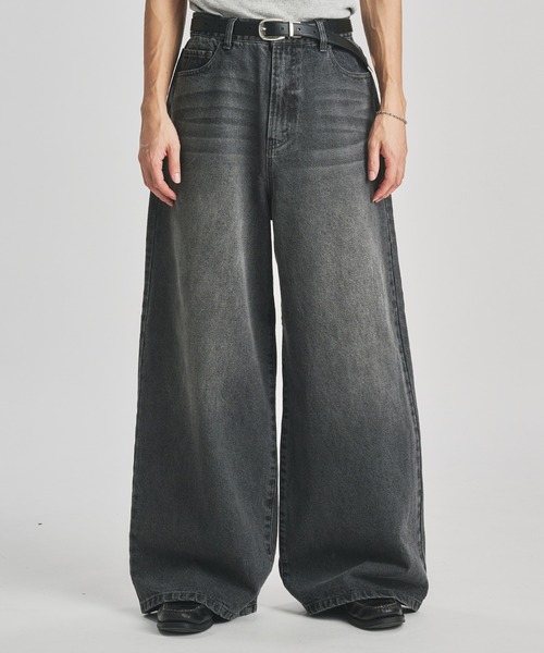 selle glant（セレグランテ）の「WIDE BUGGY FADE DENIM PANTS/ワイドバギーフェードデニムパンツ（デニムパンツ・メンズ・ブラック/インディゴブルー/グレー・MEDIUM/LARGE/SMALL）」の2枚目の写真