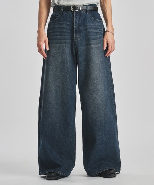 selle glant（セレグランテ）の「WIDE BUGGY FADE DENIM PANTS/ワイドバギーフェードデニムパンツ（デニムパンツ・メンズ・ブラック/インディゴブルー/グレー・MEDIUM/LARGE/SMALL）」の3枚目の写真