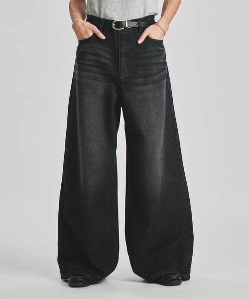 selle glant（セレグランテ）の「WIDE BUGGY FADE DENIM PANTS/ワイドバギーフェードデニムパンツ（デニムパンツ・メンズ・ブラック/インディゴブルー/グレー・MEDIUM/LARGE/SMALL）」の4枚目の写真