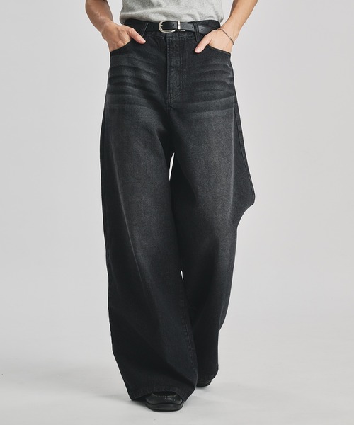 selle glant（セレグランテ）の「WIDE BUGGY FADE DENIM PANTS/ワイドバギーフェードデニムパンツ（デニムパンツ・メンズ・ブラック/インディゴブルー/グレー・MEDIUM/LARGE/SMALL）」の6枚目の写真