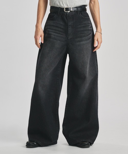 selle glant（セレグランテ）の「WIDE BUGGY FADE DENIM PANTS/ワイドバギーフェードデニムパンツ（デニムパンツ・メンズ・ブラック/インディゴブルー/グレー・MEDIUM/LARGE/SMALL）」の5枚目の写真