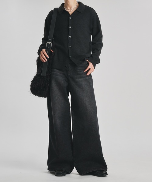 selle glant（セレグランテ）の「WIDE BUGGY FADE DENIM PANTS/ワイドバギーフェードデニムパンツ（デニムパンツ・メンズ・ブラック/インディゴブルー/グレー・MEDIUM/LARGE/SMALL）」の14枚目の写真