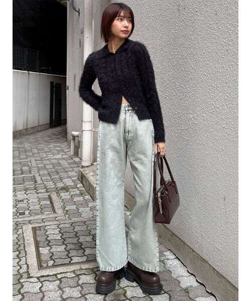 MURUA（ムルーア）の「【セットアップ対応】サイドタックワイドデニム（デニムパンツ・レディース・ミント/ピンク/ブラック/アイボリー・2/1）」の5枚目の写真