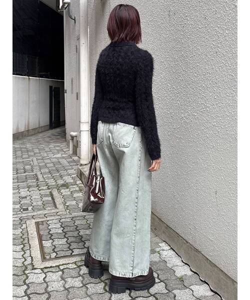 MURUA（ムルーア）の「【セットアップ対応】サイドタックワイドデニム（デニムパンツ・レディース・ミント/ピンク/ブラック/アイボリー・2/1）」の6枚目の写真