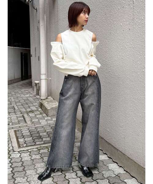 MURUA（ムルーア）の「【セットアップ対応】サイドタックワイドデニム（デニムパンツ・レディース・ミント/ピンク/ブラック/アイボリー・2/1）」の21枚目の写真