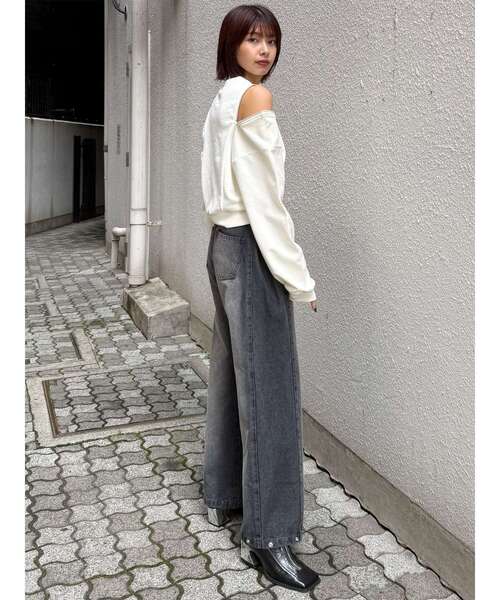 MURUA（ムルーア）の「【セットアップ対応】サイドタックワイドデニム（デニムパンツ・レディース・ミント/ピンク/ブラック/アイボリー・2/1）」の22枚目の写真