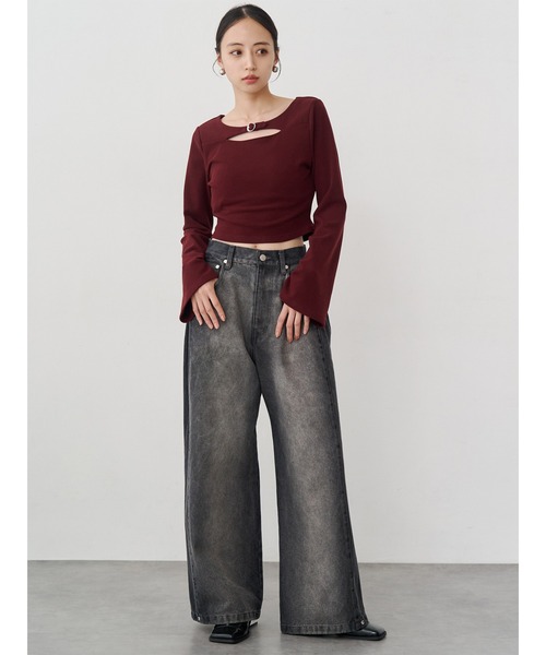 MURUA(ムルーア)の「【セットアップ対応】サイドタックワイドデニム(デニムパンツ・レディース・ミント/ピンク/ブラック/アイボリー・2/1)」の9枚目の写真