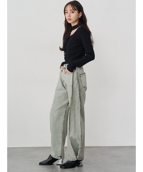 MURUA(ムルーア)の「【セットアップ対応】サイドタックワイドデニム(デニムパンツ・レディース・ミント/ピンク/ブラック/アイボリー・2/1)」の13枚目の写真