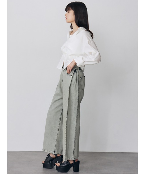 MURUA(ムルーア)の「【セットアップ対応】サイドタックワイドデニム(デニムパンツ・レディース・ミント/ピンク/ブラック/アイボリー・2/1)」の15枚目の写真