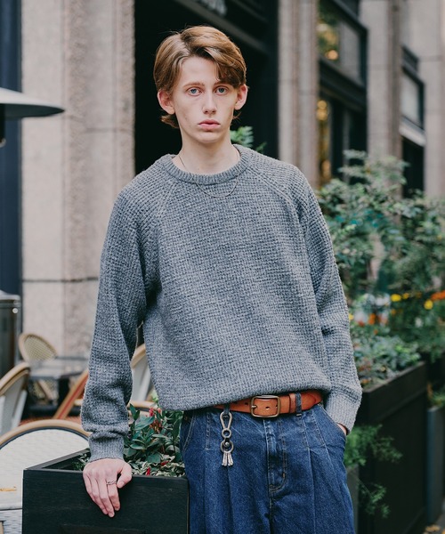 Deuxieme Classe ワッフル ウール　ラグランニット ◆ネイビー ダブテイル（DOVETAIL） ワッフルニット クルーネック セーター