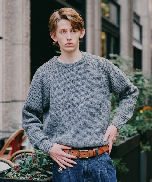 Regen Glanz(レーゲングランツ)の「waffle like raglan knit / ワッフルライクラグランニット(ニット/セーター・メンズ・グレー/ブラウン系その他/ワインレッド・LARGE/SMALL/MEDIUM)」の6枚目の写真