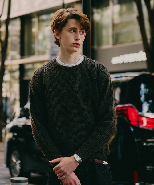Regen Glanz(レーゲングランツ)の「waffle like raglan knit / ワッフルライクラグランニット(ニット/セーター・メンズ・グレー/ブラウン系その他/ワインレッド・LARGE/SMALL/MEDIUM)」の15枚目の写真