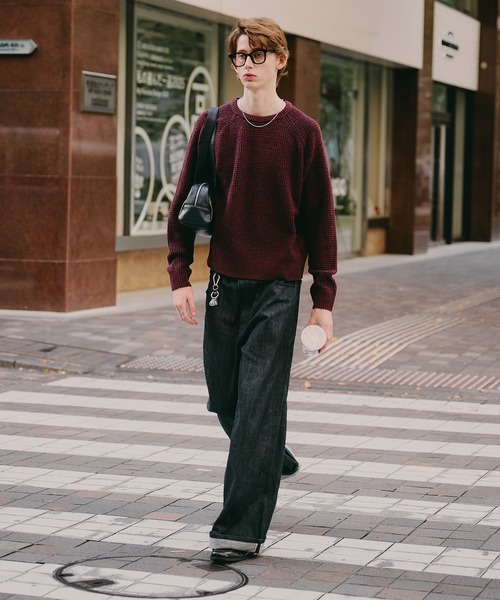 Deuxieme Classe ワッフル ウール　ラグランニット ◆ネイビー ダブテイル（DOVETAIL） ワッフルニット クルーネック セーター