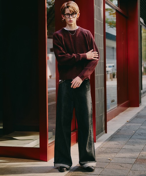 Deuxieme Classe ワッフル ウール　ラグランニット ◆ネイビー ダブテイル（DOVETAIL） ワッフルニット クルーネック セーター