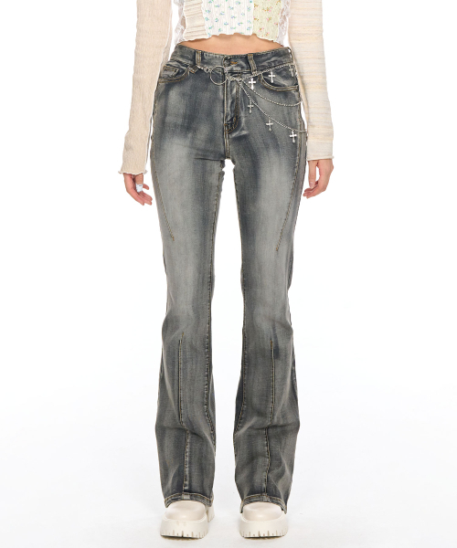 SCHISM INDUCING(スキズムインデューシング)の「DARTS BOOTCUT JEANS GREY(デニムパンツ・レディース・その他・SMALL/MEDIUM)」の2枚目の写真