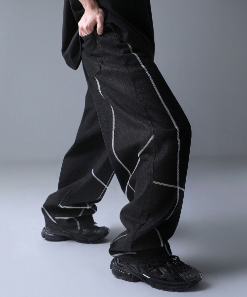 セール】Essen Wide Denim Pants BLACK（デニムパンツ）｜ZENDUST