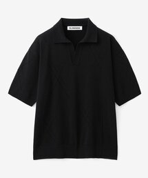 BLOND9（ブロンドナイン）の「コットンハッシュオープンカラー半袖ニット_ブラック（ポロシャツ）」