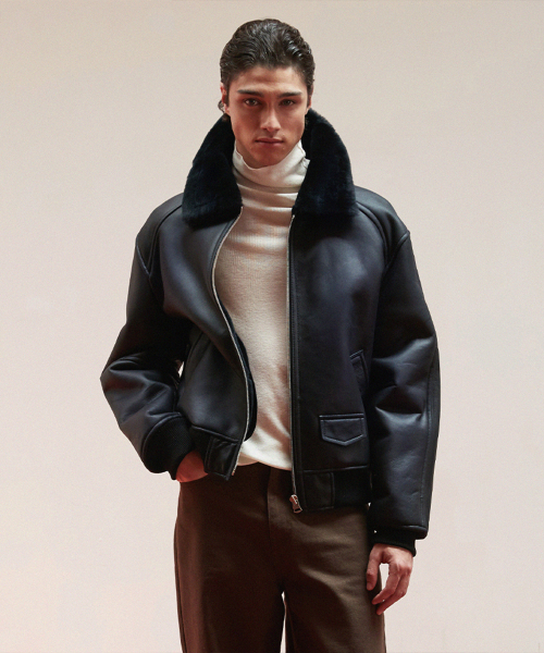 Minimal Shearling Bomber Jumper_Deep Navy（ムートンコート