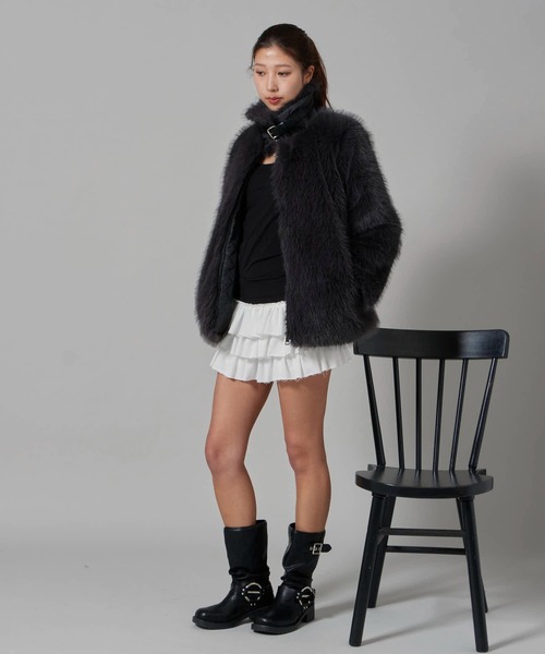 Chick（チック）の「Faux Fur Chin Strap 2-Way Poodle Jacket / フェイクファー チンストラップ 2WAY プードルジャケット（ブルゾン・レディース・ブラック・FREE）」の8枚目の写真