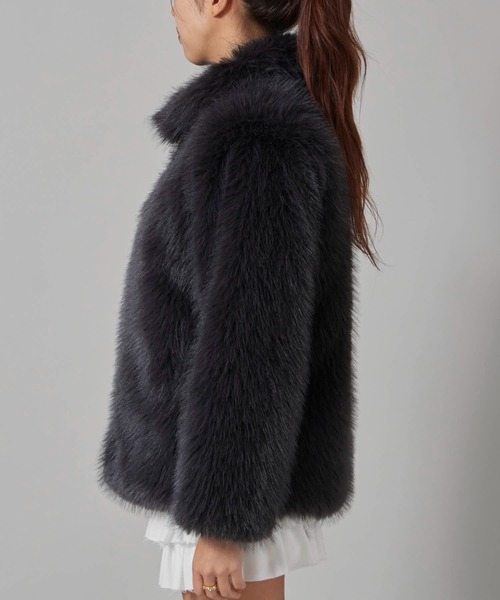 Chick（チック）の「Faux Fur Chin Strap 2-Way Poodle Jacket / フェイクファー チンストラップ 2WAY プードルジャケット（ブルゾン・レディース・ブラック・FREE）」の9枚目の写真