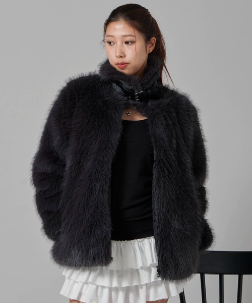 Chick（チック）の「Faux Fur Chin Strap 2-Way Poodle Jacket / フェイクファー チンストラップ 2WAY プードルジャケット（ブルゾン・レディース・ブラック・FREE）」の20枚目の写真