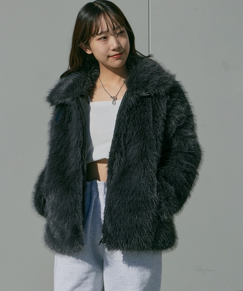 セール】Faux Fur Chin Strap 2-Way Poodle Jacket / フェイクファー