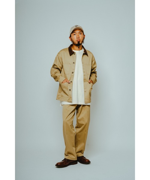 BIG MIKE（ビッグマイク）の「BIG MIKE ビックマイク/ セットアップ対応 TCツイル カバーオール 襟コーデュロイ //// 102537000（カバーオール・メンズ・ベージュ/グリーン/チャコールグレー/杢グレー/ブラック・MEDIUM/LARGE/X-LARGE）」の7枚目の写真