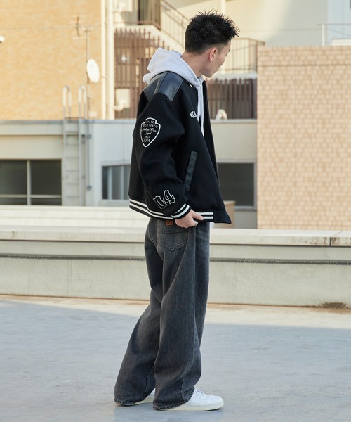 【日本製】 キャリー メルトンファラオ　チェーンステッチ Calee スタジャン CALEE（キャリー）の「CALEE/キャリー WOOL MELTON STADIUM JUMPER