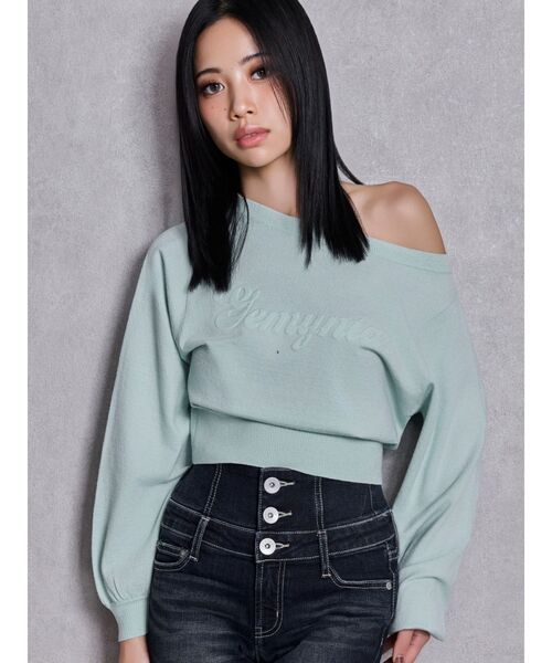 GYDA（ジェイダ）の「Gemyntar embossワンショルニットトップス（ニット/セーター・レディース・グレー/ミント/ブラック・FREE）」の3枚目の写真