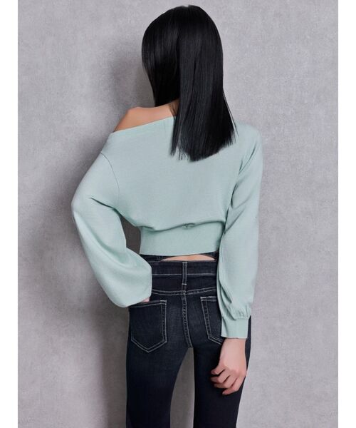 GYDA（ジェイダ）の「Gemyntar embossワンショルニットトップス（ニット/セーター・レディース・グレー/ミント/ブラック・FREE）」の5枚目の写真