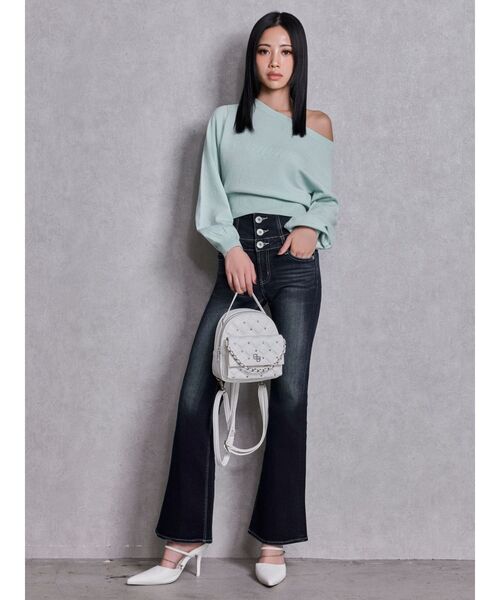 GYDA（ジェイダ）の「Gemyntar embossワンショルニットトップス（ニット/セーター・レディース・グレー/ミント/ブラック・FREE）」の7枚目の写真