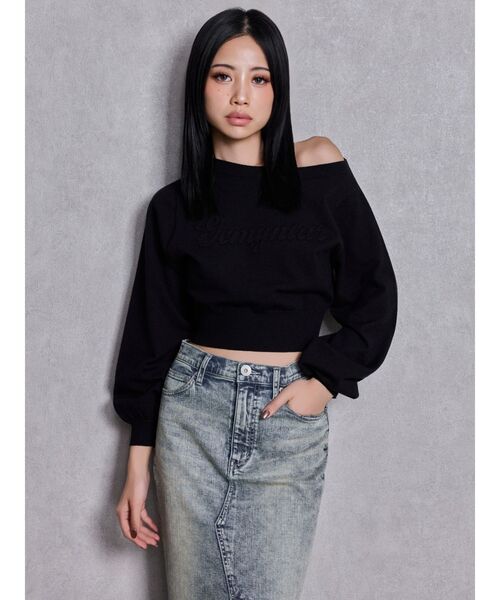 GYDA（ジェイダ）の「Gemyntar embossワンショルニットトップス（ニット/セーター・レディース・グレー/ミント/ブラック・FREE）」の13枚目の写真