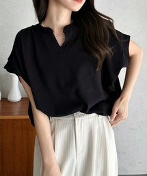 【Eclat one】キーネック リラクシー コットン トップス