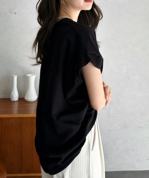 Eclat one(エクラワン)の「【Eclat one】キーネック リラクシー コットン トップス(Tシャツ/カットソー・レディース・ピンク/アイボリー/ブラック・FREE)」の10枚目の写真