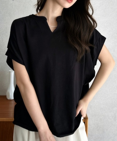 Eclat one(エクラワン)の「【Eclat one】キーネック リラクシー コットン トップス(Tシャツ/カットソー・レディース・ピンク/アイボリー/ブラック・FREE)」の18枚目の写真