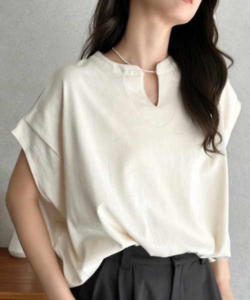 Eclat one(エクラワン)の「【Eclat one】キーネック リラクシー コットン トップス(Tシャツ/カットソー・レディース・ピンク/アイボリー/ブラック・FREE)」の17枚目の写真