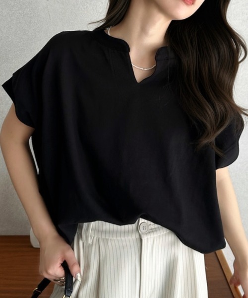 Eclat one(エクラワン)の「【Eclat one】キーネック リラクシー コットン トップス(Tシャツ/カットソー・レディース・ピンク/アイボリー/ブラック・FREE)」の21枚目の写真