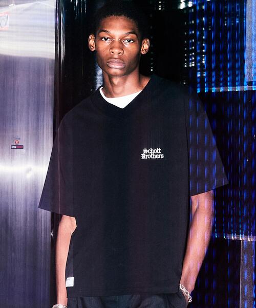 jump one ブラック Vネック Tシャツ Schott/ショット/B.S. V NECK T-SHIRT/ブラックシープ Vネック Tシャツ