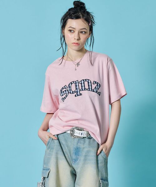 SEQUENZ(シークエンズ)の「※WEB限定 / チェック柄ワッペン / ギンガムチェックワッペン半袖T /sqnz gingham applique tee(Tシャツ/カットソー・メンズ・ブラック/ダークネイビー/ホワイト/ライトピンク・MEDIUM/SMALL/LARGE)」の8枚目の写真