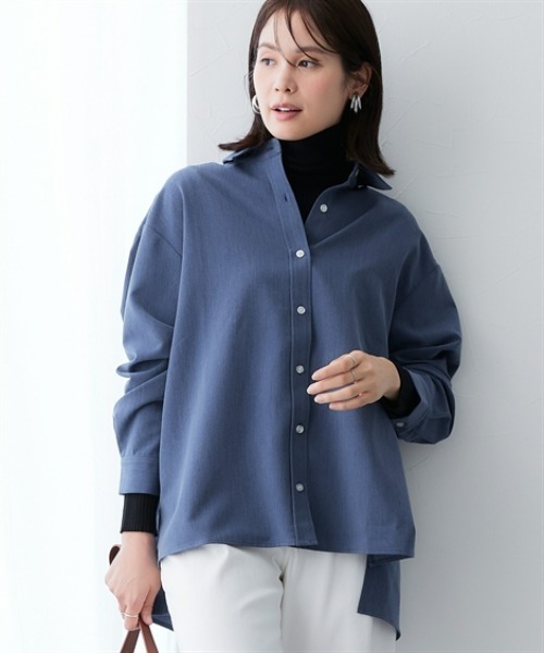 7days Life Styling(セブンデイズライフスタイリング)の「シャンブレーサイドスリット長袖シャツ <セットアップ対応>(シャツ/ブラウス・レディース・グレー系/ネイビー系・L/M/3L/LL)」の2枚目の写真