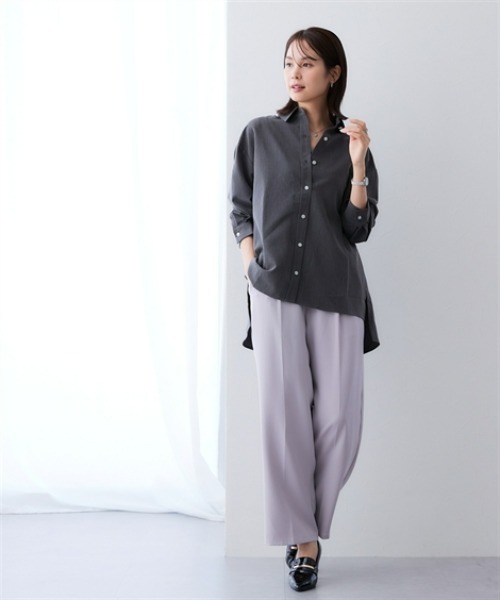 7days Life Styling(セブンデイズライフスタイリング)の「シャンブレーサイドスリット長袖シャツ <セットアップ対応>(シャツ/ブラウス・レディース・グレー系/ネイビー系・L/M/3L/LL)」の10枚目の写真