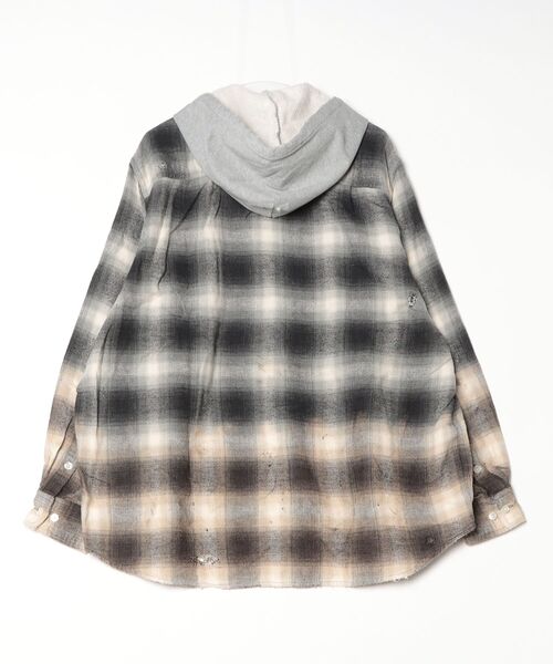 KAMIYA（カミヤ）の「Distressed Hooded Checked Shirt（シャツ/ブラウス・メンズ・ブラック・S）」の6枚目の写真
