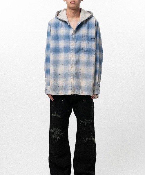KAMIYA（カミヤ）の「Distressed Hooded Checked Shirt（シャツ/ブラウス・メンズ・ブラック・S）」の11枚目の写真