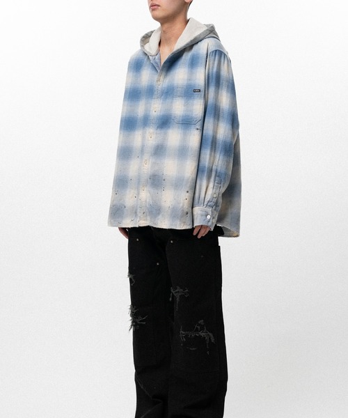 KAMIYA（カミヤ）の「Distressed Hooded Checked Shirt（シャツ/ブラウス・メンズ・ブラック・S）」の12枚目の写真