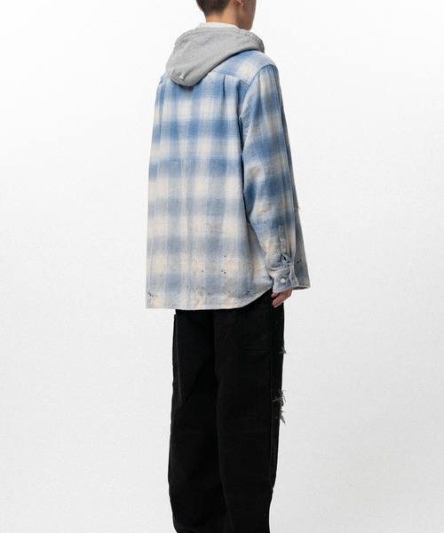 KAMIYA（カミヤ）の「Distressed Hooded Checked Shirt（シャツ/ブラウス・メンズ・ブラック・S）」の13枚目の写真